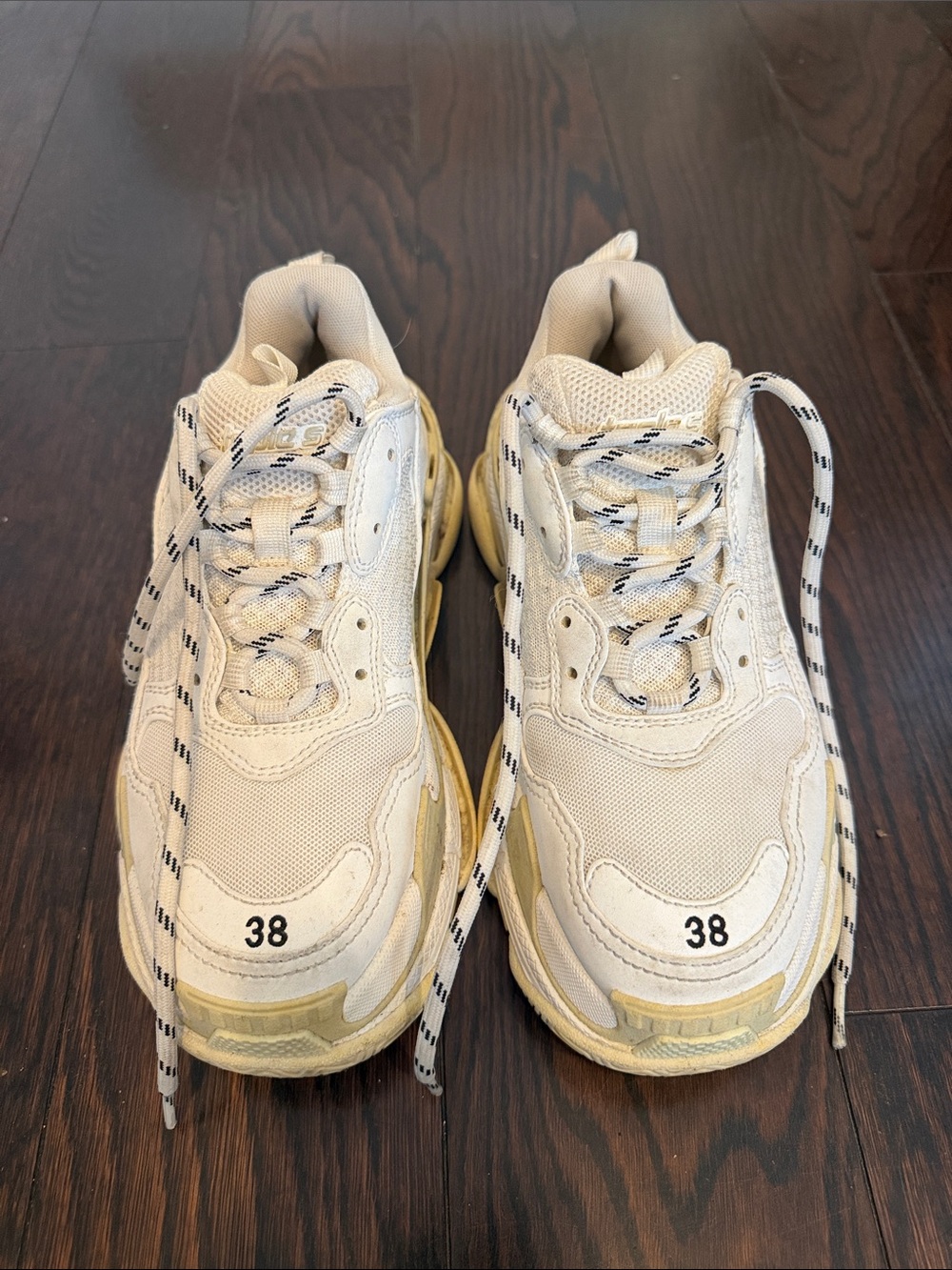 Balenciaga Cream/White Triple S-Style Chunky Sneakers